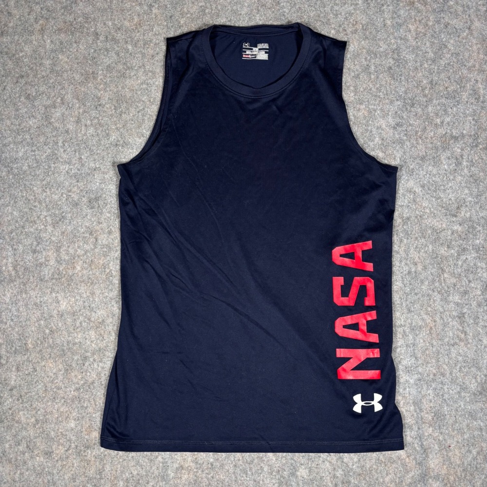 Under Armour NASA Tank Top Mens Medium Navy Blue HeatGear Muscle Gym UM0625
